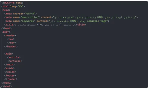 لیست تگ‌های معنا‌دار مهم در HTML و کاربرد آن‌ها